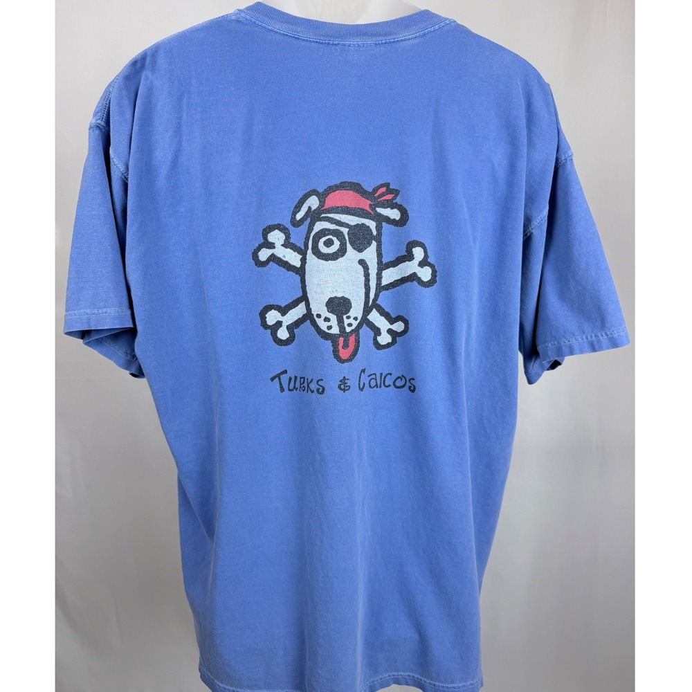 Comfort Colors Turks & Caicos Pirate Dog Graphic T Shirt XXL Garment Dyed Blue - Picture 2 of 9